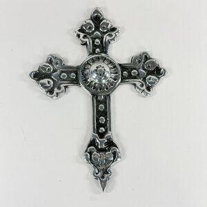 Vintage Christian 3D Wall Hanging Crucifix Cross Metal Silver Colored Mexico